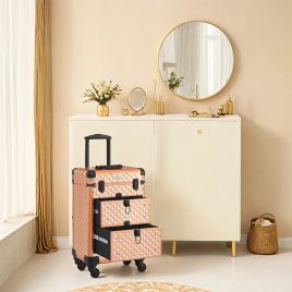 Makeup Trolley - VERRIA Beauty Case on Wheels with 2 Drawer - Pink