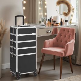 Makeup Trolley - VERRIA 4-in-1 Lockable Rolling Case with Wheels - Black