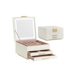 Jewellery Box - ARCVA 3-Layer Organizer with Mirror - White and Gold