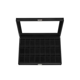 Watch Box - GRARIA Lockable 24 Slot Watch Organizer with Glass Lid - Black