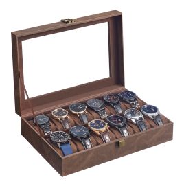 BRNIXU 12 Slot Watch Box - Coffee Brown