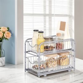 Under Sink Organizer - FINTTO 2 Tier Sliding Basket Organizer - Silver