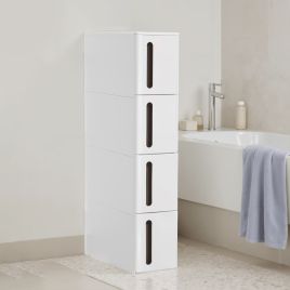 Storage Trolley - FINTTO Narrow Cabinet 4 Drawers Wheels - White