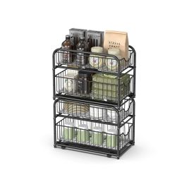 Sink Organizer - LUSLIA Classic Sliding Basket Under Sink Organizer Set of 2 - Black