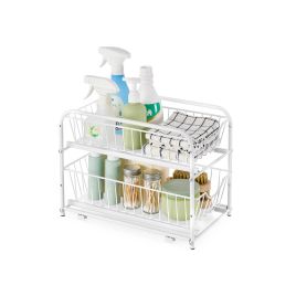 Sink Organizer - LUSLIA 2 Tier Under Sink Cupboard Organizer Matte White