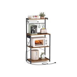 Baker Rack - SOLRA Kitchen Storage with Power Outlet Rustic Brown