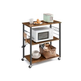 Kitchen Shelf - SOLRA 3-Tier Rolling Storage Shelf with Rustic Brown and Black Finish - Rustic Brown and Black