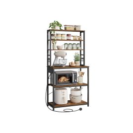 Baker Rack - MARTA Power Outlet Rustic Storage Shelves - Rustic Brown