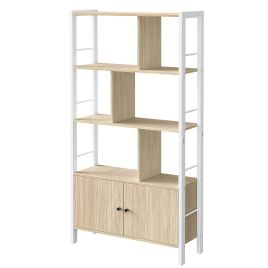 CERUNU Bookcase with Cabinet - Natural and White