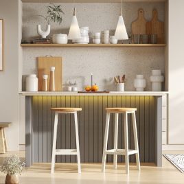 Bar Stools - VERRA Set of 2 Kitchen Chairs with Footrest 65 cm High - White Oak