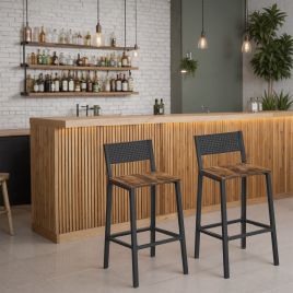 Dining Chairs - VERRA Bar Stools Set of 2 Kitchen Seating - Black