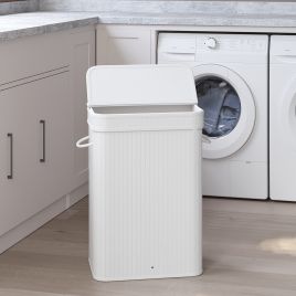Laundry Hamper - VERRA Bamboo Basket with Lid Removable 42cm - White