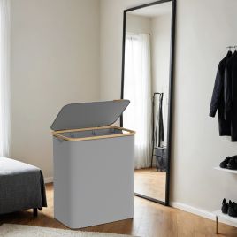 Laundry Basket - VERRA 3-Section Large Hamper with Lid 150L - Grey