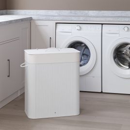 Laundry Basket - VERRA Bamboo 2 Compartment Sorting Basket - White