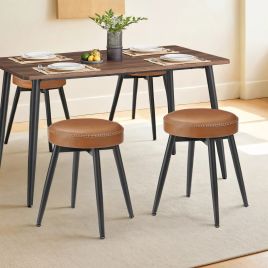 Kitchen Stools - VERRA Set of 2 Upholstered Dining Stools Synthetic Leather Rustic Brown - Rustic Brown