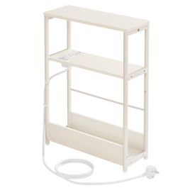 GLOVIN 3 Tier Slim Side Table with Power Strip - White