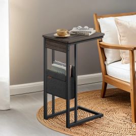 DETIRU C-Shaped Side Table with Wheels - Ash Brown