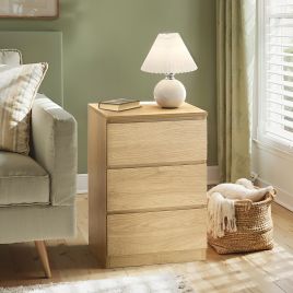 Nightstand - VERRA Charging Station 3 Drawer - Golden Oak