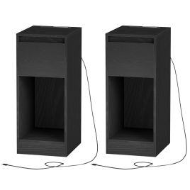 DODOPE Set of 2 Bedside Tables with LED Lights - Black