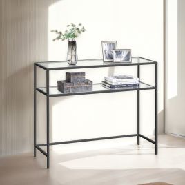 Console Table - VERRA Dual Tier Tempered Glass Tabletop - Black