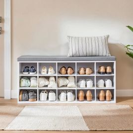 VERRA Shoe Bench - 15 Compartment Padded Seat Medium Sized Bench - Grey