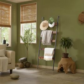 Towel Rack - VERRA 5 Tier Blanket Ladder Shelf, Wall-Leaning Towel Rack - Brown