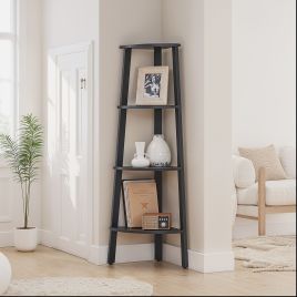 Corner Shelf - VERRA 4 Tier Bookshelf Storage Unit with Steel Frame - Charcoal Grey