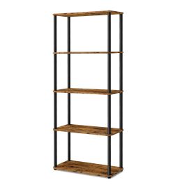 GLCESA 5 Tier Bookcase - Rustic Brown and Black - 60cm