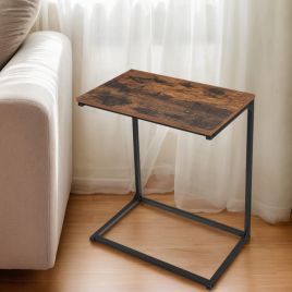Side Table - VERRA C-Shaped Laptop End Table Steel Frame Rustic Brown