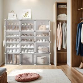 VERRA Shoe Rack - 12 Slots Interlocking Modular Storage Tall Large Sized Rack - White