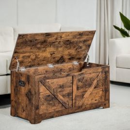 Storage Chest - VERRA Trunk Rustic Brown Bench Style with 2 Safety Hinges - Rustic Brown