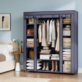 Closet Wardrobe - VERRA Portable Bedroom Closet with Clothes Rail and Fabric Cover - Navy Blue