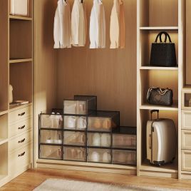 VERRA Shoe Box - 12 Pack Stackable Storage Small Sized ShoeBox - Black