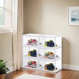 VERRA Shoe Box - 6 Pack Stackable Storage Small Sized ShoeBox - White