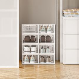 VERRA Shoe Box - 8 Pack Stackable Storage Small Sized ShoeBox - White