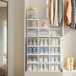 VERRA Shoe Box - 18 Pack Stackable Storage Small Sized ShoeBox - White