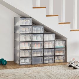 VERRA Shoe Box - 18 Pack Stackable Organizer Small Sized ShoeBox - Black