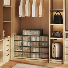 VERRA Shoe Box - 18 Pack Stackable Storage Small Sized ShoeBox - Green