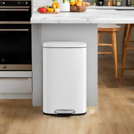 Kitchen Bin - VERRA 50L Stainless Steel Trash Bin with Foot Pedal - White