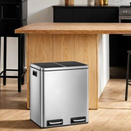 Kitchen Bin - VERRA Double 2 x 15L Pedal Rubbish Bin with Inner Bucket - Grey