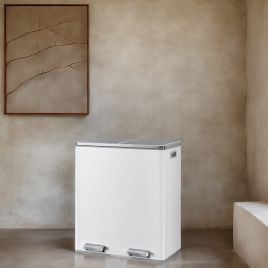 Kitchen Bin - VERRA Double 2 x 30L Pedal Rubbish Bin with Lids - White