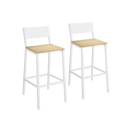 Set of 2 Kitchen Bar Stools Oak Beige and White