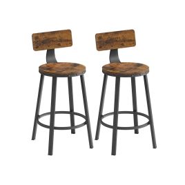 LEGILU Set of 2 Bar Stools with Backrests - Rustic Brown and Black