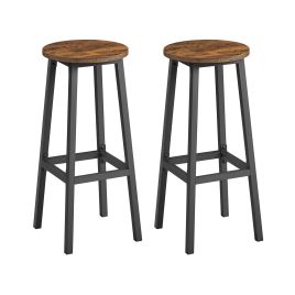 Bar Stools - MONNOS Set of 2 Rustic Brown Kitchen Stools 74 cm High - Rustic Brown