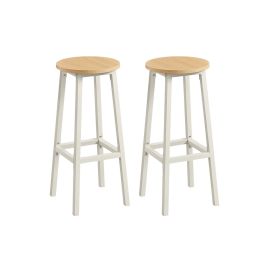 Bar Stools - MONNOS Set of 2 Kitchen Stools 74 cm High Golden Oak and White
