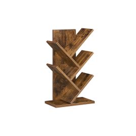 Tree Bookshelf - MONNOS 5 Tier Wooden Shelves Rustic Brown