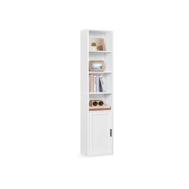 Bookcase - MONNIA Tall Wooden Shelf with 1 Door - White