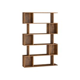 Bookshelf - MONNIA 5 Tier Wooden Shelf with Open Compartment Rustic Brown - Rustic Brown