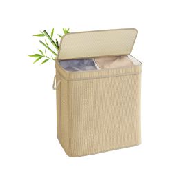 Laundry Basket - LUMNIA Bamboo Clothes Organizer 130L Natural
