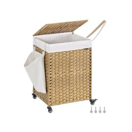 Laundry Basket - TARRIA Rolling Hamper 120L with Lid - Natural